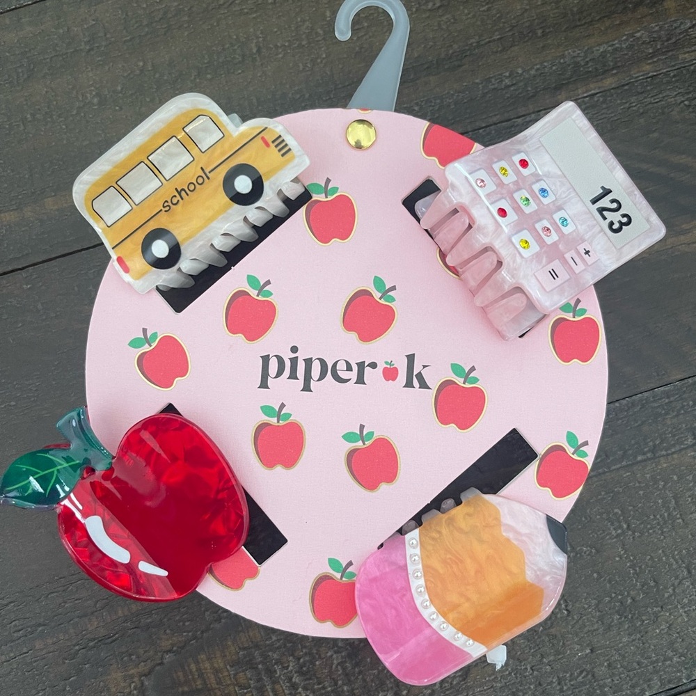 Piper K School-Themed Hair Clip Set ~ School Bus, Apple, Calculator &Pencil NWT